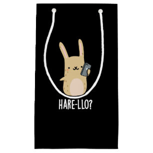 Hare-llo There Funny Hare Rabbit Pun Dark BG Small Gift Bag