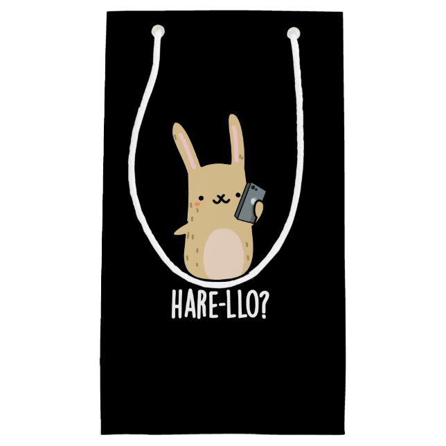 Hare-llo There Funny Hare Rabbit Pun Dark BG Small Gift Bag (Front)