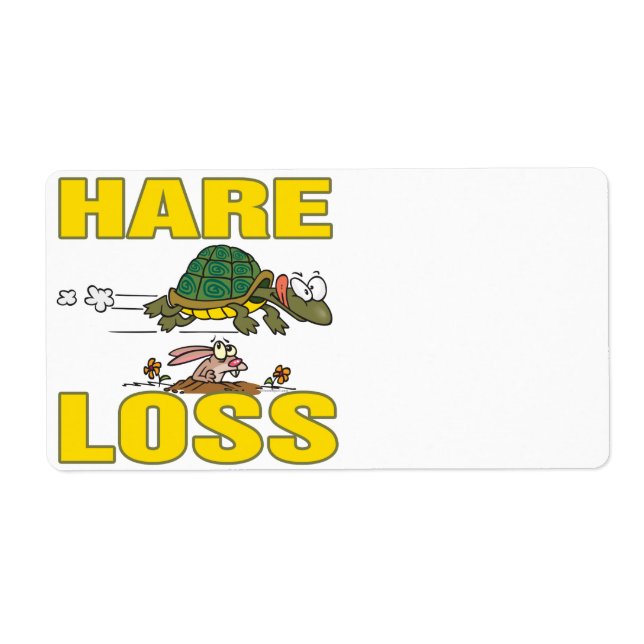 hare loss funny hair loss fable pun cartoon label (Front)