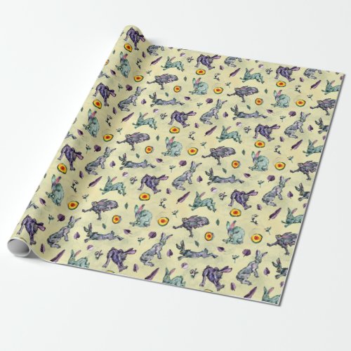 Hare Magic Yellow Cottagecore Wrapping Paper