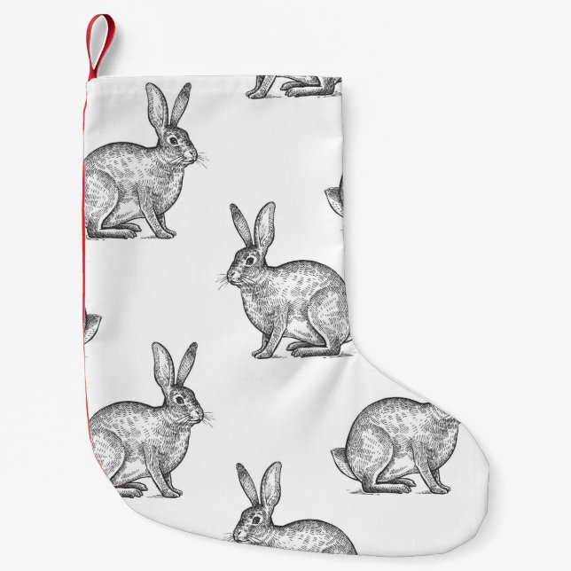 Hare or rabbit. Seamless pattern with forest anima Small Christmas Stocking (Front)