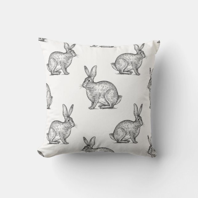 Hare or rabbit. Seamless pattern with forest anima Throw Pillow (Front)