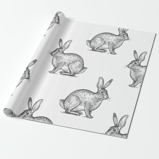 Hare or rabbit. Seamless pattern with forest anima Wrapping Paper (Unrolled)