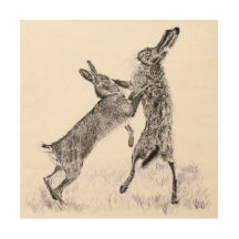 Hare Print Wood Wall Hanging