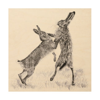 Hare Print Wood Wall Hanging
