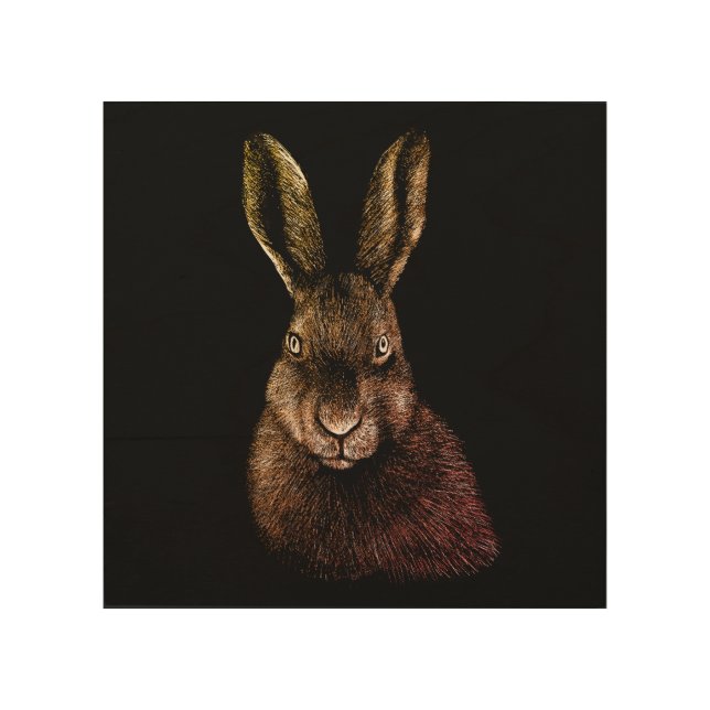 Hare, rabbit, drawing  wood wall art (Front)