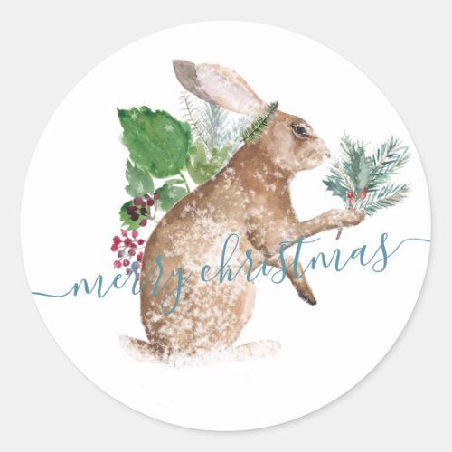 Hare Rabbit Dressed For Christmas Classic Round Sticker