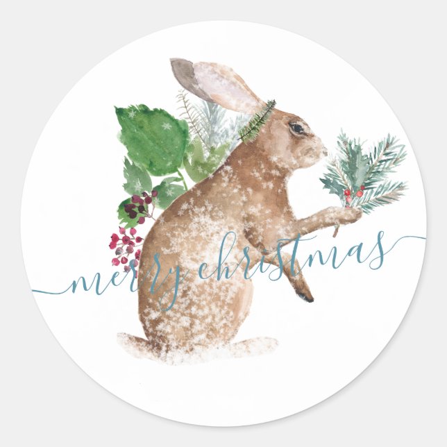 Hare Rabbit Dressed For Christmas Classic Round Sticker (Front)