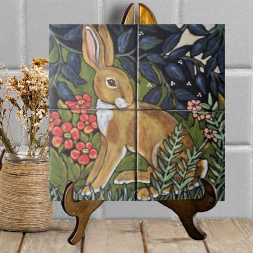 Hare Rabbit Garden Mural William Morris Inspired Tile