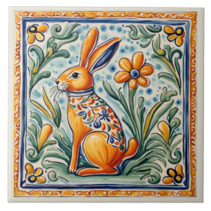 Hare Rabbit Mediterranean Bunny Folk Animal Art Ceramic Tile
