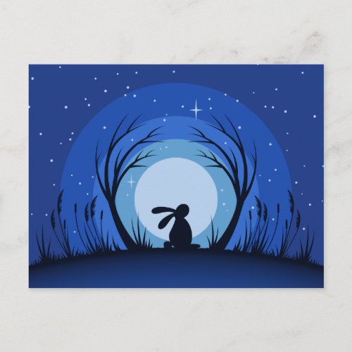 Hare Rabbit Moonlight Silhouette Postcard