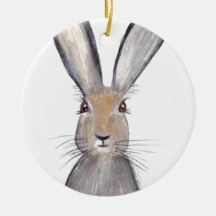 Hare rabbit watercolor animal wildlife nature cute ceramic ornament