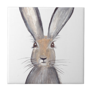 Hare rabbit watercolor bunny woodlands animals tile