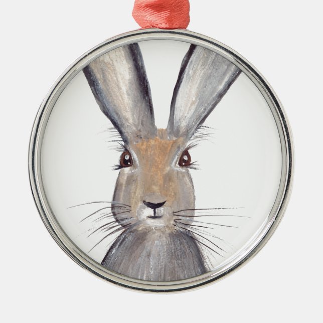 Hare rabbit watercolor metal ornament (Front)