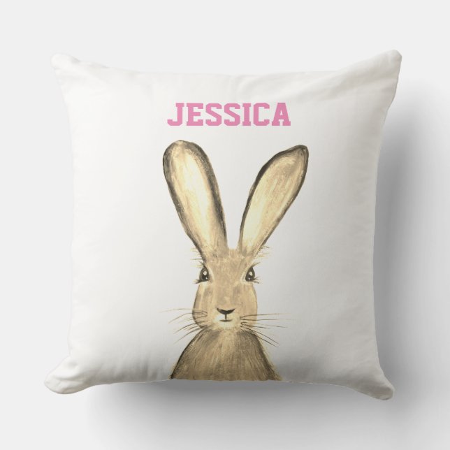 Hare rabbit watercolor Rabbit Neutral Beige  Throw Pillow (Front)