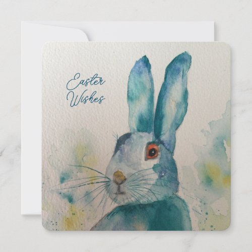 Hare Rabbit Watercolour Blue Easter Card