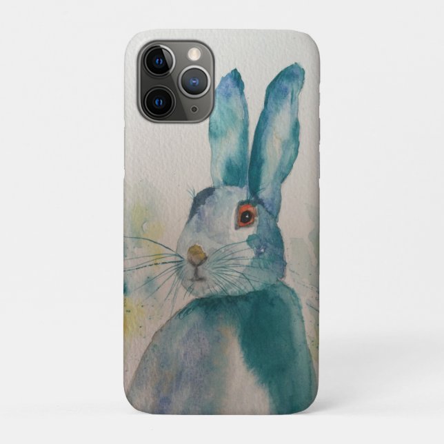 Hare Rabbit Watercolour Blue  iPhone Case (Back)