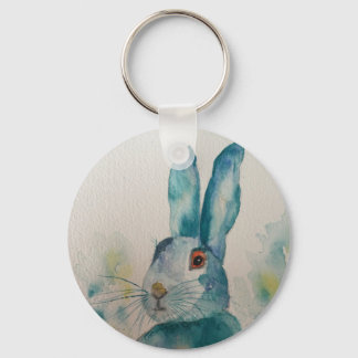 Hare Rabbit Watercolour Blue Keychain