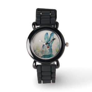 Hare Rabbit Watercolour Blue Watch