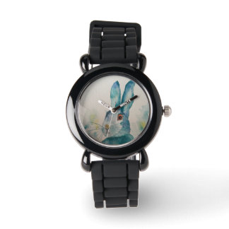 Hare Rabbit Watercolour Blue Watch