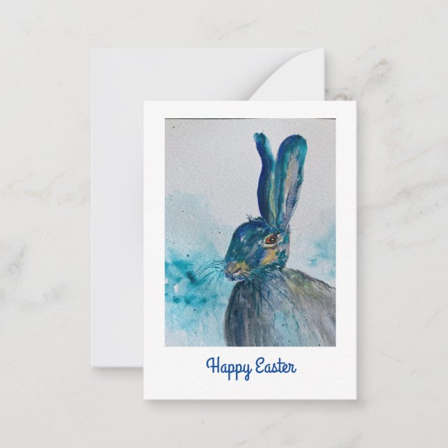 Hare Rabbit Watercolour  easter Note Card (Front)