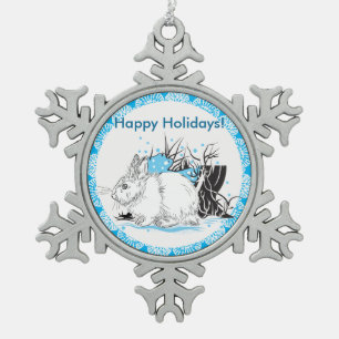 Hare Snowflake Pewter Christmas Ornament