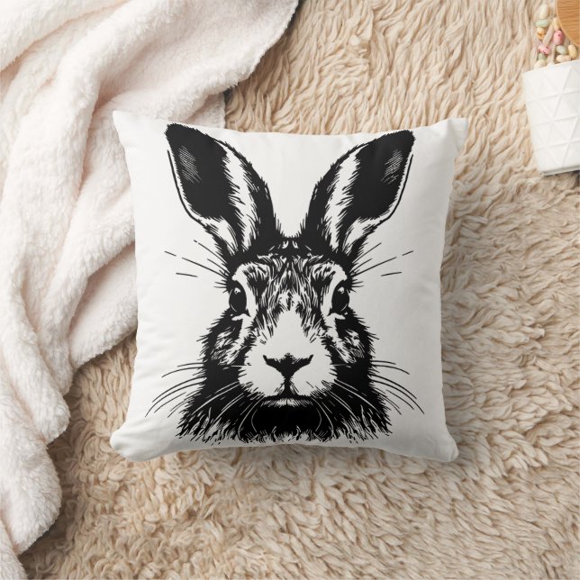Hare Staring Line Art Throw Pillow (Blanket)