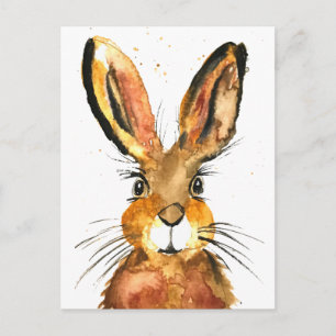 Hare watercolor animal cute rabbit Brown Postcard