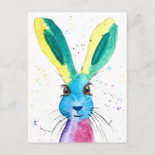 Hare watercolor animal cute rabbit Colorful Postcard