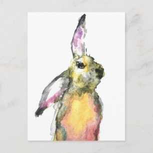 Hare watercolor animal cute rabbit Colorful Postcard