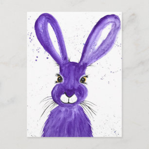 Hare watercolor animal cute rabbit Purple Postcard