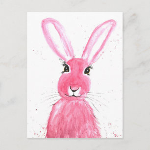 Hare watercolor animal cute rabbit woodland Pink Postcard