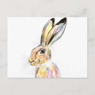 Hare watercolor cute animal nature rabbit forest postcard