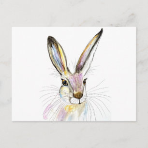 Hare watercolor cute animal nature rabbit forest postcard