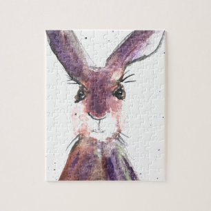 Hare watercolor Cute bunny Rabbit Woodland animals Jigsaw Puzzle