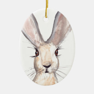 Hare watercolor cute rabbit wildlife animal ceramic ornament