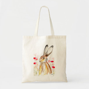 Hare Watercolor Easter Rabbit Animal Rustic Floral Tote Bag