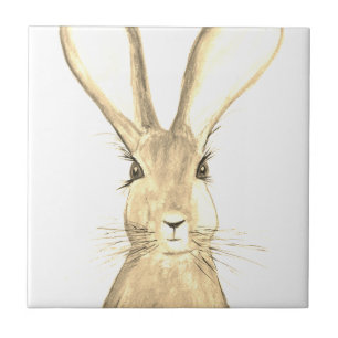 Hare watercolour painting Rustic Woodland Chic Ceramic Tile