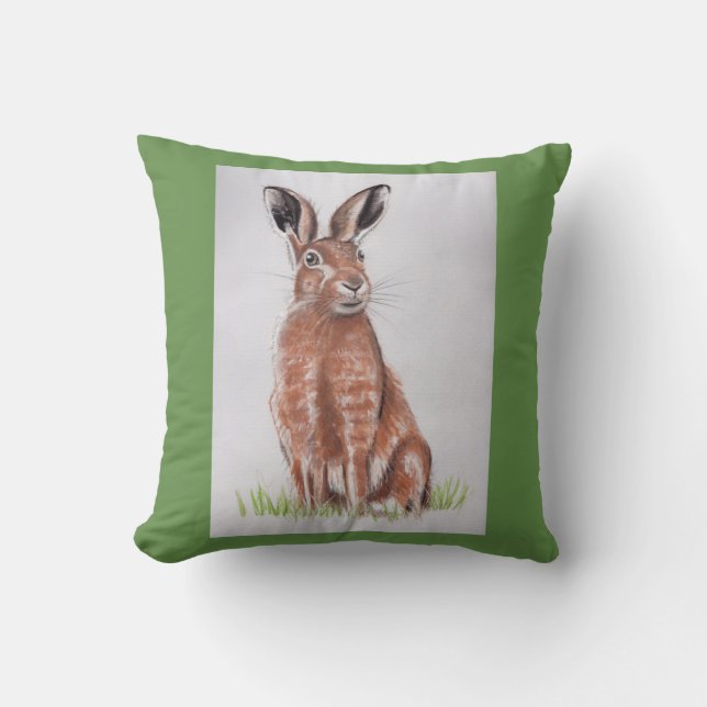 Hare Watercolour Throw Pillow (Front)
