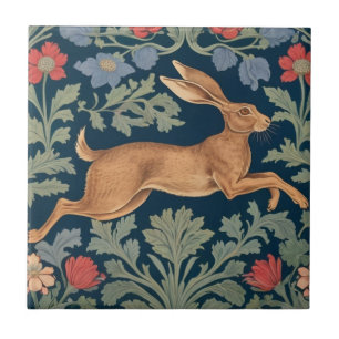 Hare William Morris style Right Facing Floral Ceramic Tile