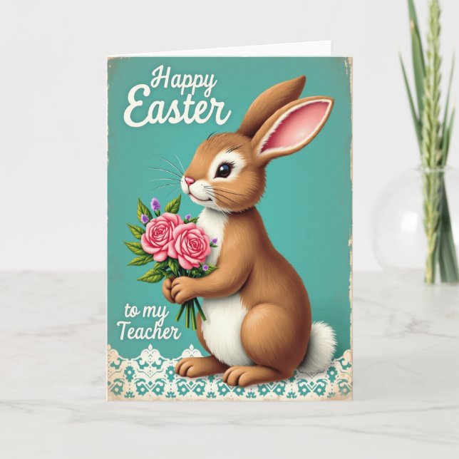 Hare With Flowers Springtime Card (Front)