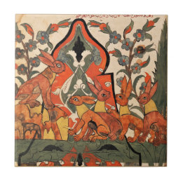  Hares Fable King Indian Renaissance Ceramic Tile