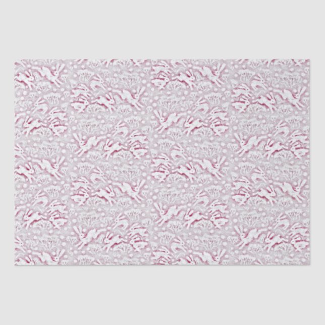Hares Field Bunnies Cute Rabbits Pattern White Red Tissue Paper (Front)