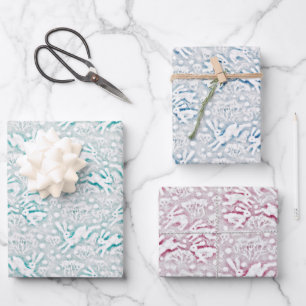 Hares Field Bunnies Rabbits Pattern White Snow Wrapping Paper Sheets