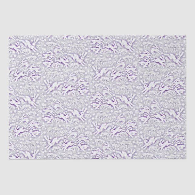 Hares Field Bunnies Rabbits Pattern White Violet Tissue Paper (Front)