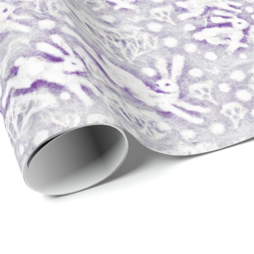 Hares Field Bunnies Rabbits Pattern White Violet Wrapping Paper