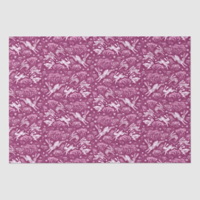 Hares Field Bunnies Rabbits Winter Pattern Fuchsia Tissue Paper (Front)