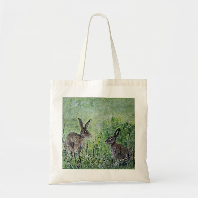 Hares in a meadow shopping bag (Front)