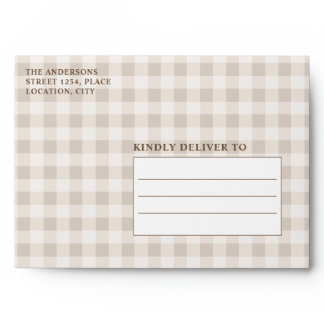 Hares In Love On Beige Gingham Rustic Wedding Envelope