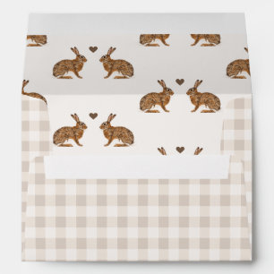 Hares In Love With Beige Gingham Rustic Wedding Envelope